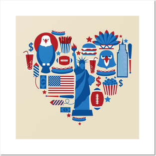 America's Symbols In Heart Shape Posters and Art